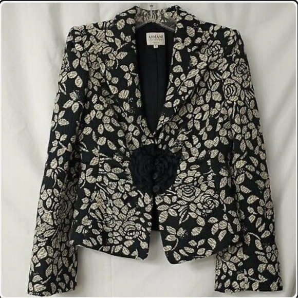 Armani Collezioni Jackets & Blazers - Armani- Vintage Black and White Brocade Floral Longsleeve Blazer Jacket